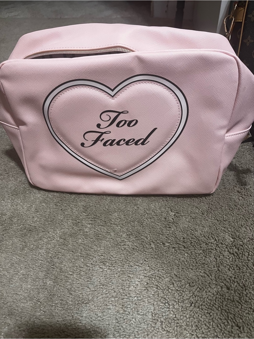 Large  too faced pink makeup cosmetic beauty toiletries bag y2k